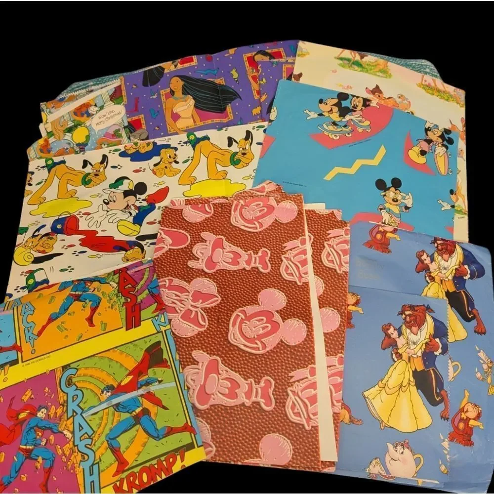 Disney Marvel Jim Hensen vintage 80s 90s character wrapping paper lot‎